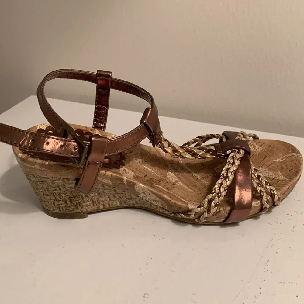 Kenneth Cole Reaction | Girls My Swirl Bronze Braided Strappy Cork Wedge Sandals